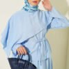 Cross Shoulder Cloak Skirt Set Blue - Afbeelding 2