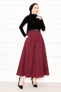 Pocket Detail Sports Terikoton Skirt Burgundy