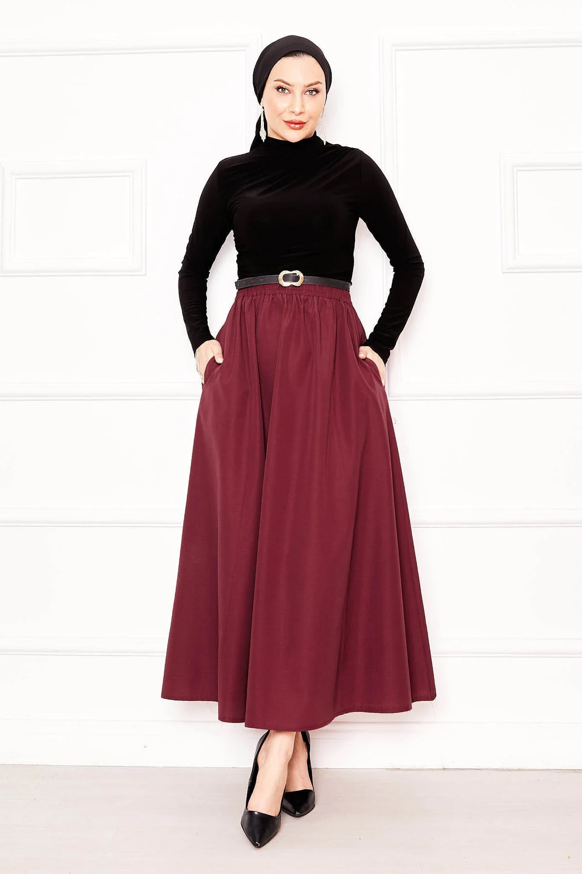 Pocket Detail Sports Terikoton Skirt Burgundy - Image 3