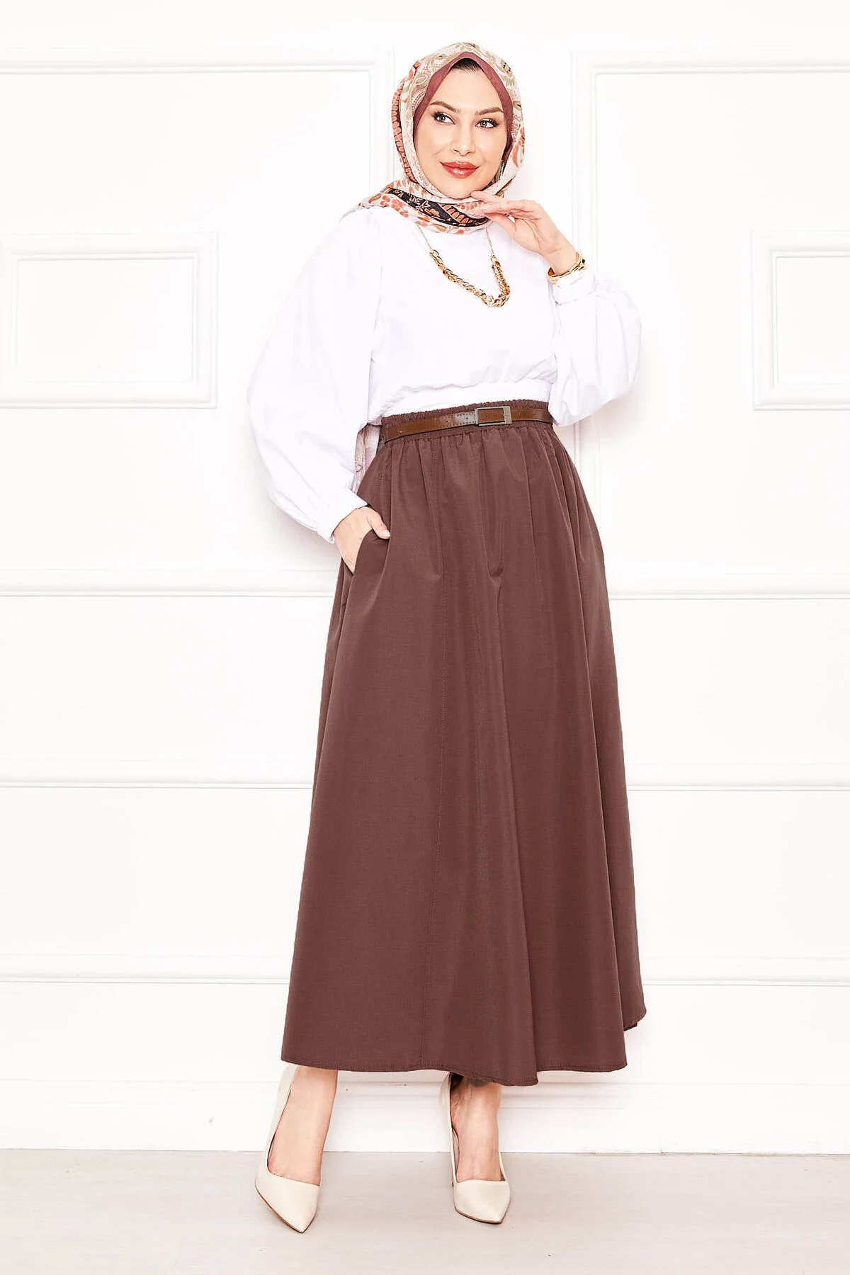 Pocket Detail Sports Terikoton Skirt Brown