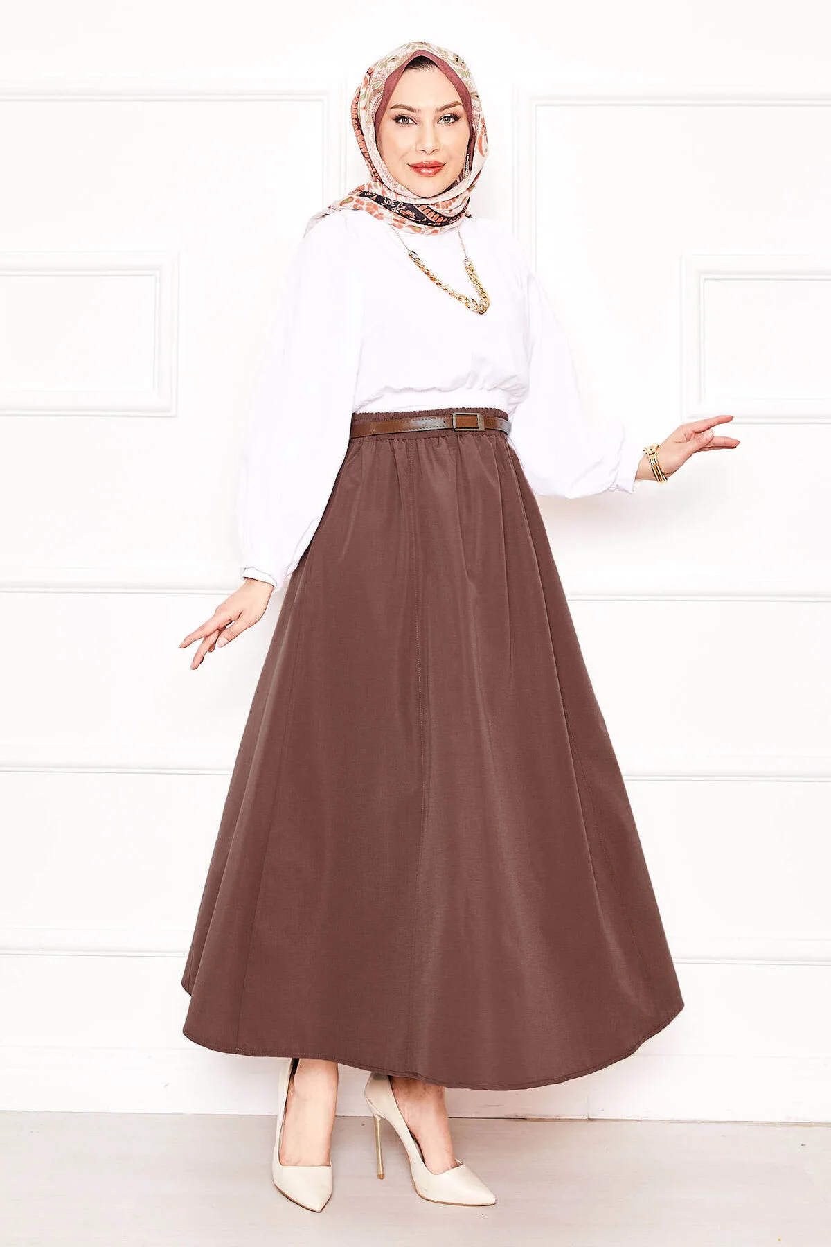 Pocket Detail Sports Terikoton Skirt Brown – Image 3