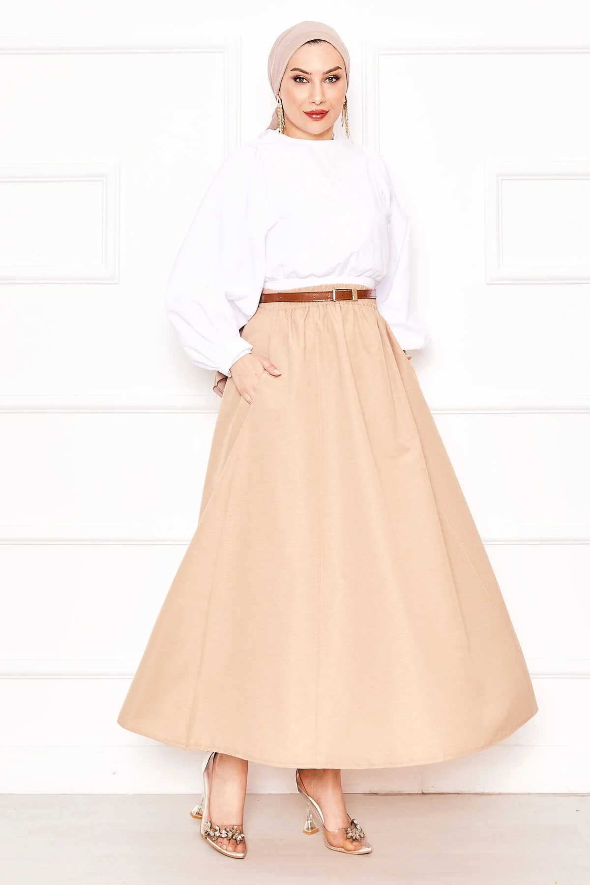 Pocket Detail Sporty Terikoton Skirt Mink - Imagen 3