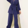 Pocket Flap Waist Tunic Set Navy Blue - Image 2