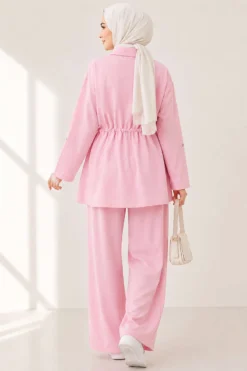 منظر بديل لـ Pocket Flap Waist Tunic Set Pink