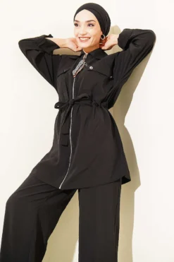 Alternative view of Pocket Flap Waist Tunic Set Black