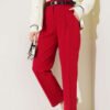 Pocket Flap Belted Trousers Burgundy