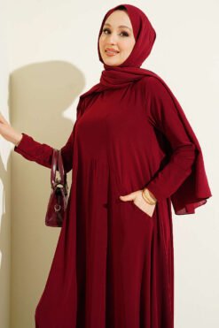 Alternative Ansicht von Pocket Asymmetrical Cut Sandy Dress Burgundy