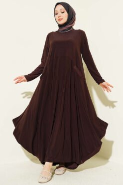 Pocket Asymmetrical Cut Sandy Dress Brown