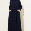 Pocket Asymmetrical Cut Sandy Dress Navy Blue
