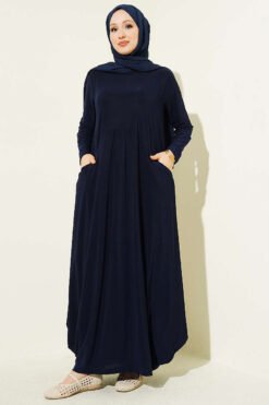 Pocket Asymmetrical Cut Sandy Dress Navy Blue