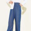 Pocketed Elastic Waist Wide Leg Denim Pants