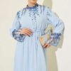 Floral Print Brit Button Chiffon Dress Baby Blue - Imagen 2