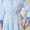 Floral Print Brit Button Chiffon Dress Baby Blue - Imagen 4