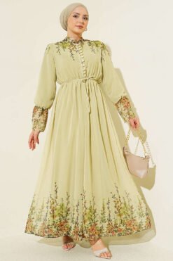 Floral Print Brit Button Chiffon Dress