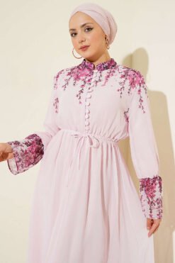 Vista alternativa de Floral Print Brit Button Chiffon Dress Pink