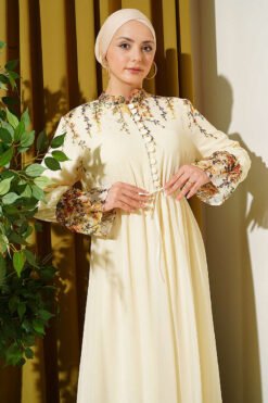 Vista alternativa de Floral Print Brit Button Chiffon Dress Yellow