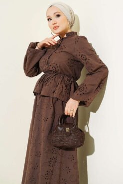 Alternative Ansicht von Floral Embroidered Ruffled Skirt Set Brown