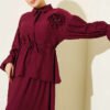 Directional Pattern Shawl Collar Jacquard Two-Piece Set Burgundy – Image 5