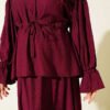 Flower Brooch Belted Tunic Set Burgundy - Afbeelding 4