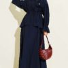Long Tunic Set with Slit and Floral Accessory Navy Blue – Image 5