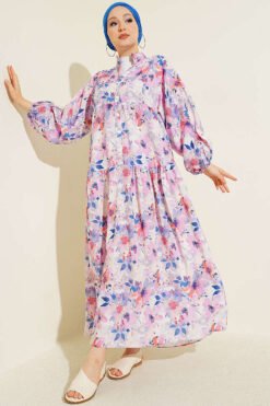 Floral Detail Half Button Dress Lilac