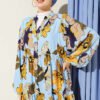 Floral Pattern Tiered Button Dress Blue - immagine 2