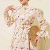 Floral Ruffled Belted Dress Beige - الصورة 2