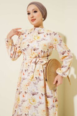 Alternatieve weergave van Floral Ruffled Belted Dress Beige
