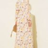 Floral Ruffled Belted Dress Beige - الصورة 3