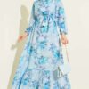 Floral Ruffled Belted Dress Baby Blue - Afbeelding 5