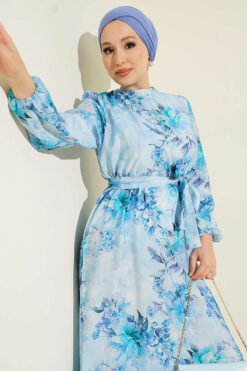 Alternatieve weergave van Floral Ruffled Belted Dress Blue