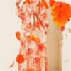 Floral Ruffled Belted Dress Orange