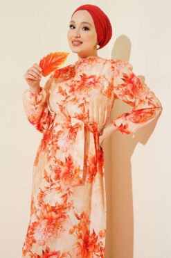 Alternatieve weergave van Floral Ruffled Belted Dress Orange