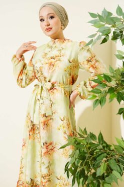 Alternatieve weergave van Floral Ruffled Belted Dress Green