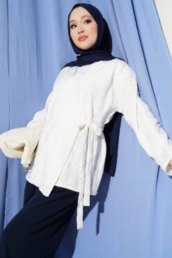 Flower Embroidered Tied Kimono White
