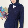 Flower Embroidered Tied Kimono Navy Blue