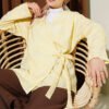Flower Embroidered Tied Kimono Yellow