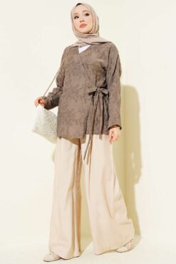 Vista alternativa di Flower Embroidered Tied Kimono Mink