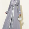 Floral Motif Belted Abaya Grey