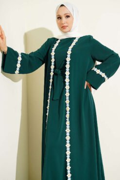 Alternative Ansicht von Floral Motif Belted Abaya Emerald