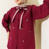 Flower Embroidered Tie-Neck Shirt Burgundy