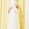 Floral Baby Collar Belted Dress Ecru - Image 3