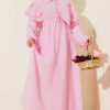 Floral Baby Collar Belted Dress Pink