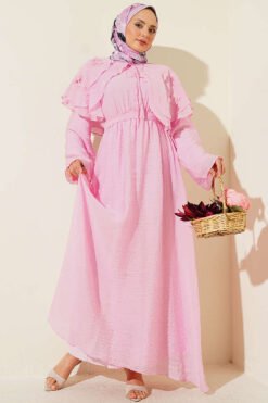 Floral Baby Collar Belted Dress Pink