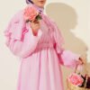 Floral Baby Collar Belted Dress Pink - Image 2