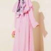Floral Baby Collar Belted Dress Pink - Image 3