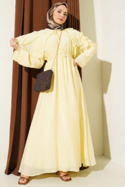 Floral Baby Collar Belted Dress Yellow