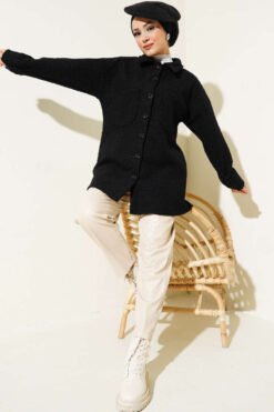 Vista alternativa de Button-Up Boucle Shirt with Double Pockets Black