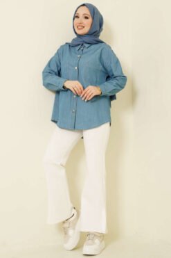 Vista alternativa di Double Pocket Metal Button Shirt Blue