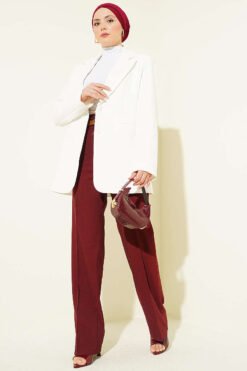 منظر بديل لـ Double Button Belted Culottes Burgundy